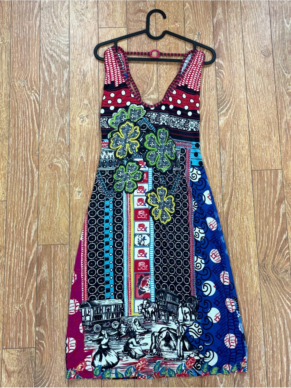 Save the Queen! Multicolor Floral Patchwork Maximalist Stretch Dress - Sz M